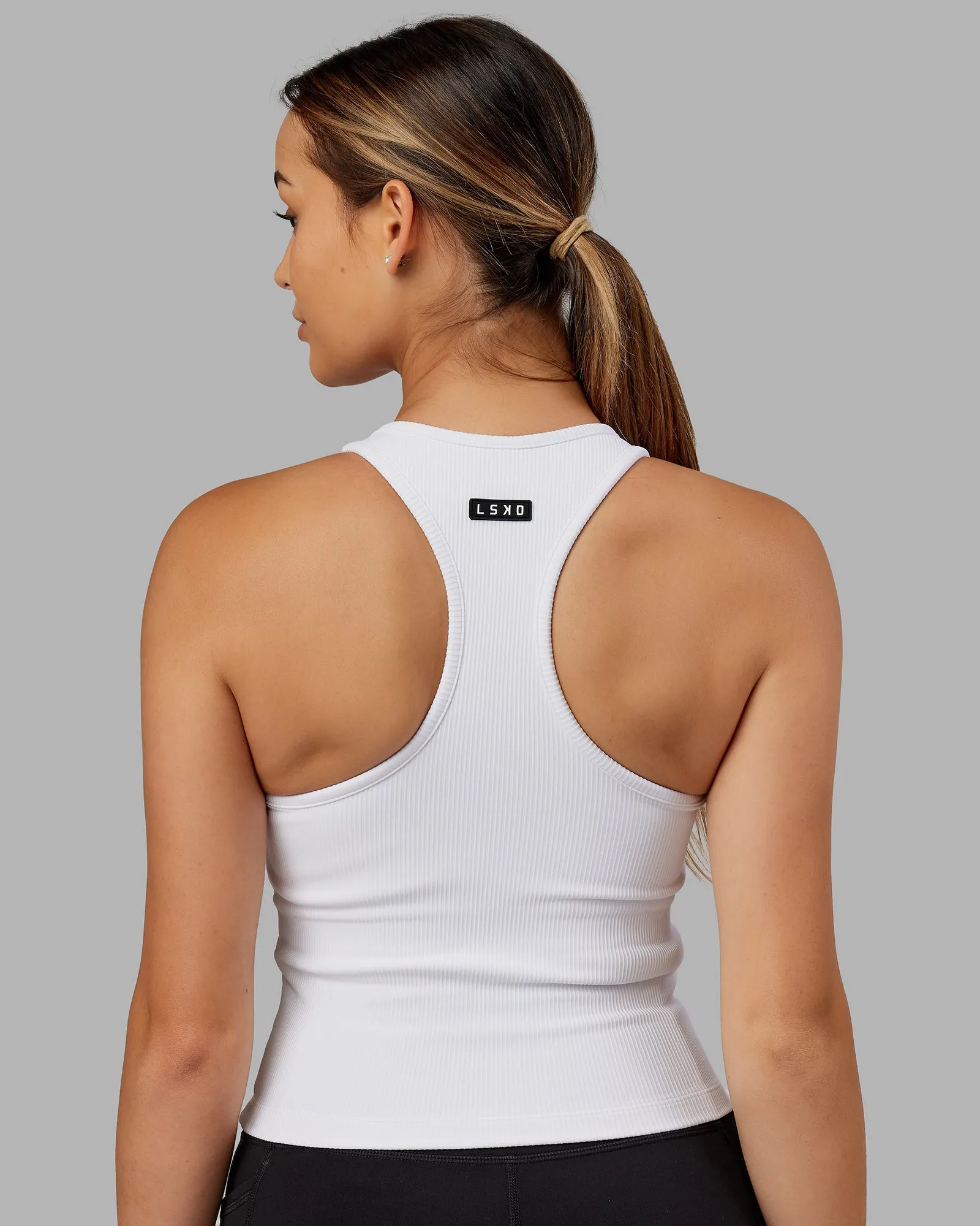 Flow Ribbed Shelf Bra Performance Tank - White