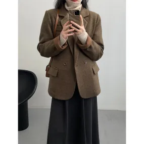 Flytonnshop fall outfits women Taochuan [down Liner] Retro Casual Woolen Suit Jacket Female Temperament Commuter Lapel Top 31077