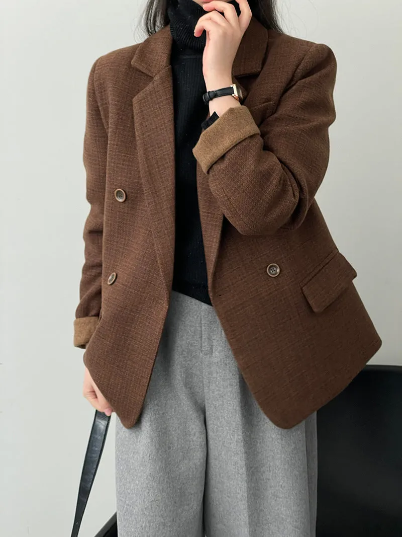 Flytonnshop fall outfits women Taochuan [down Liner] Retro Casual Woolen Suit Jacket Female Temperament Commuter Lapel Top 31077