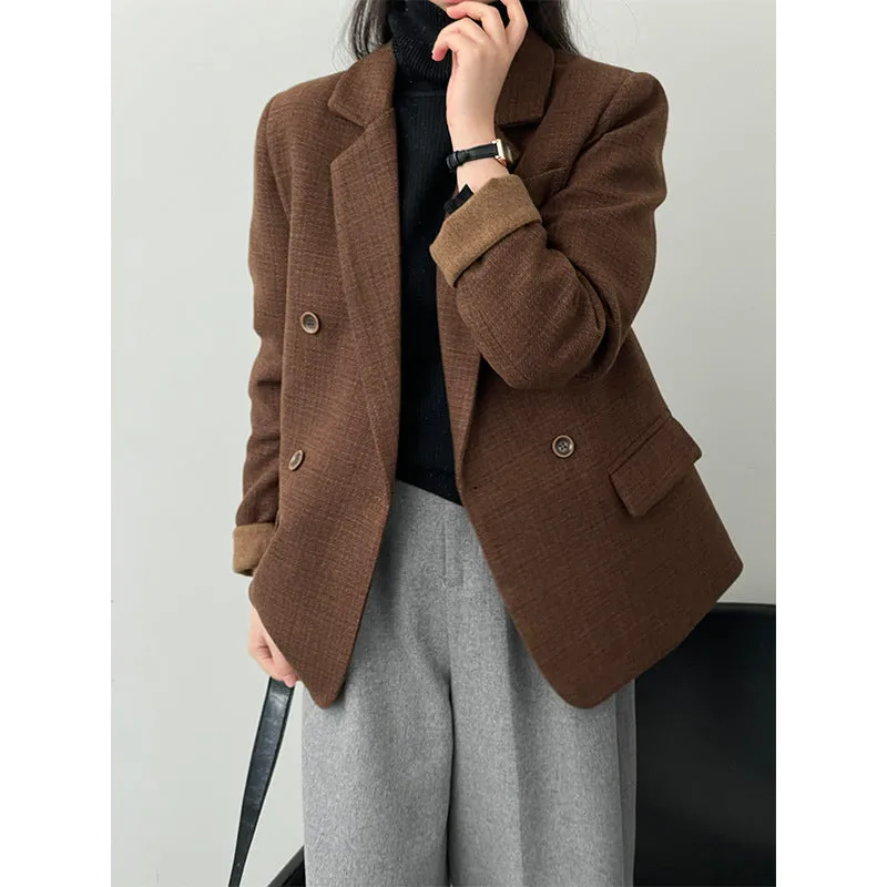 Flytonnshop fall outfits women Taochuan [down Liner] Retro Casual Woolen Suit Jacket Female Temperament Commuter Lapel Top 31077