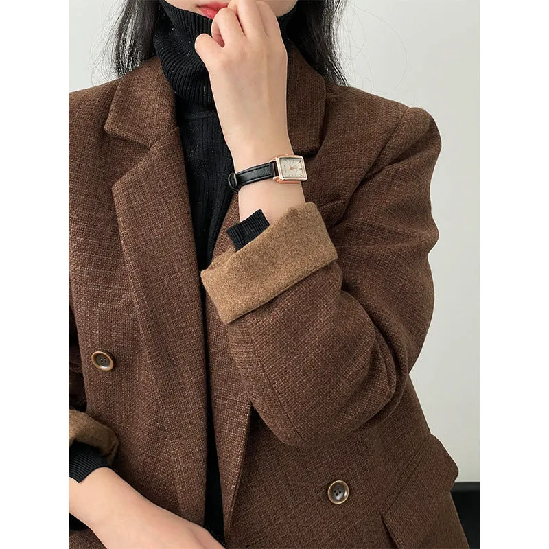 Flytonnshop fall outfits women Taochuan [down Liner] Retro Casual Woolen Suit Jacket Female Temperament Commuter Lapel Top 31077