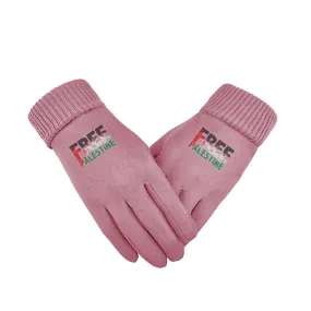 Free Palestine Sticker Unisex Suede Fabric Gloves - Pink