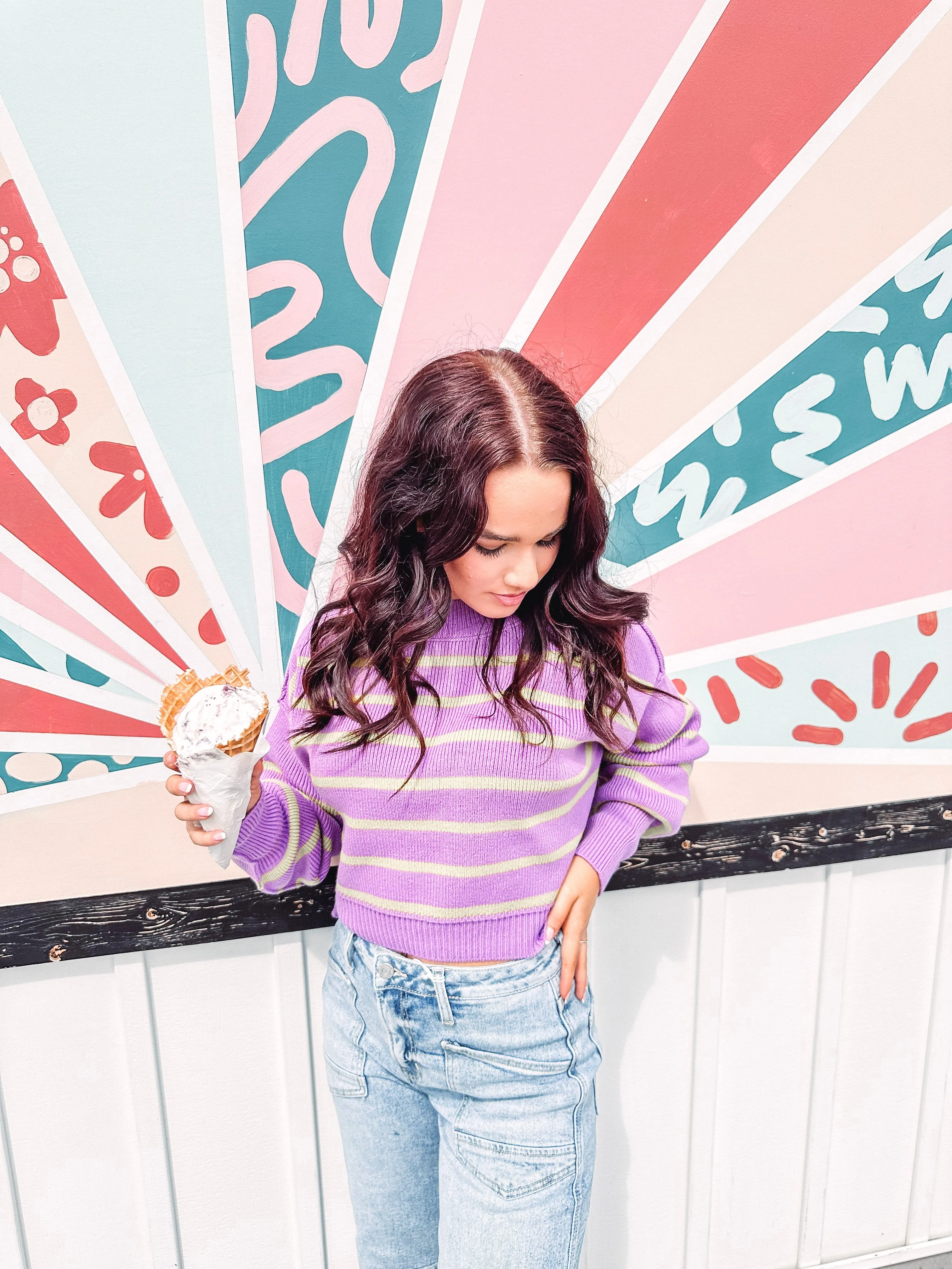 Free People Stripe Easy Street Crop Sweater-- Orchid