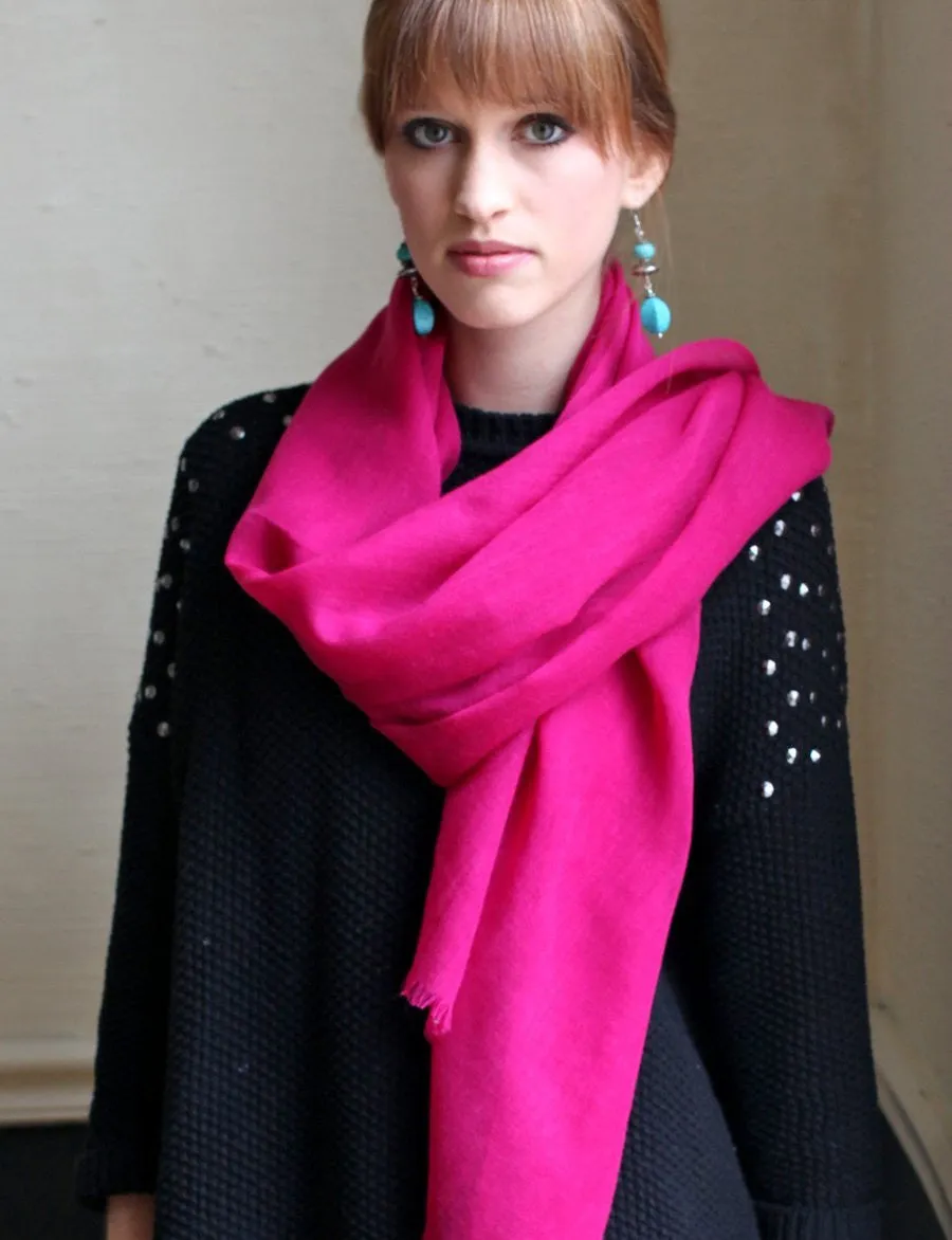 Fuchsia Bon-bon Fine Wool Scarf Wrap