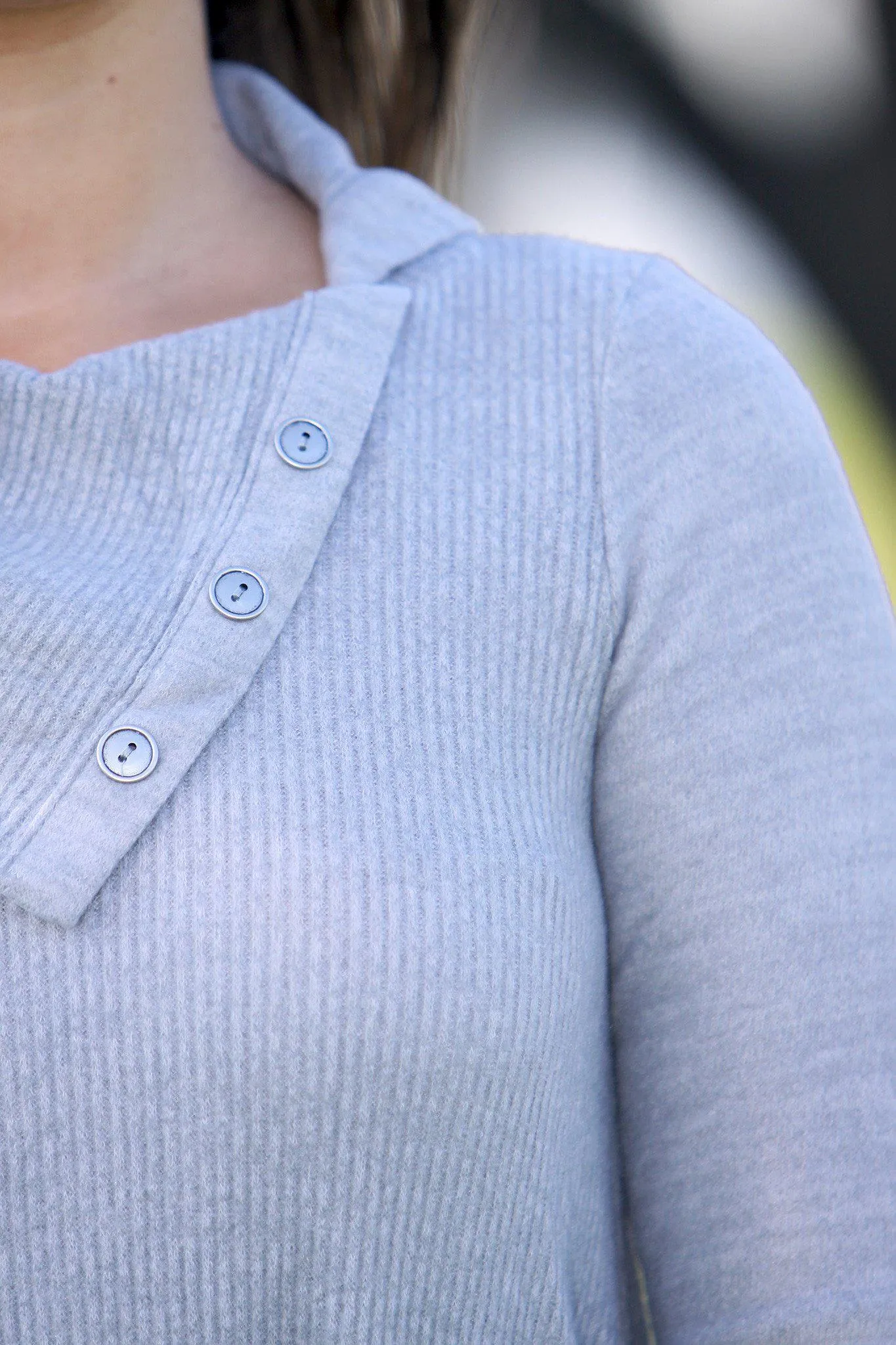 Gray Tunic Sweater with Buttons