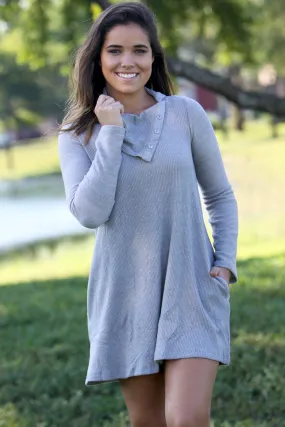 Gray Tunic Sweater with Buttons