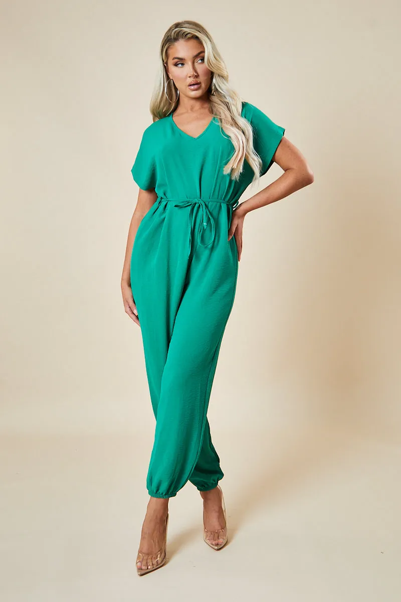 Green V-Neck Oversized Tie Detail Jumpsuit - Sammie