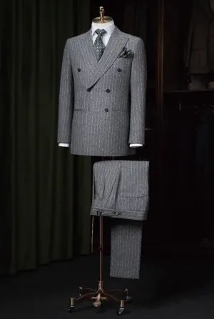 Grey Pinstripe Double Breasted Jacket / Plus Grey Pinstripe Trousers