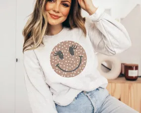 Grunge Happy Face Star Crew Neck Sweatshirt