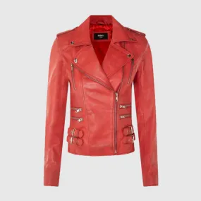 High Quality Ladies Leather Biker Purple Lamb Nappa Moto Jacket