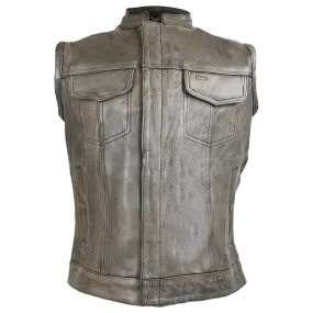 HMM914DB Vance Leather Distressed Brown Motorcycle Club Leather Vest