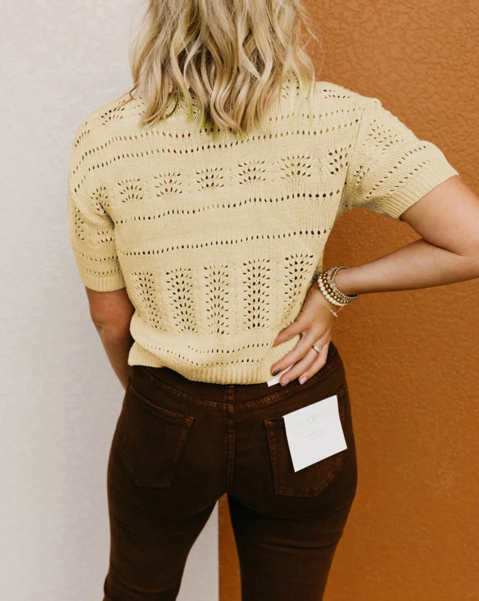 Hollowed Short Sleeve Crop Sweater