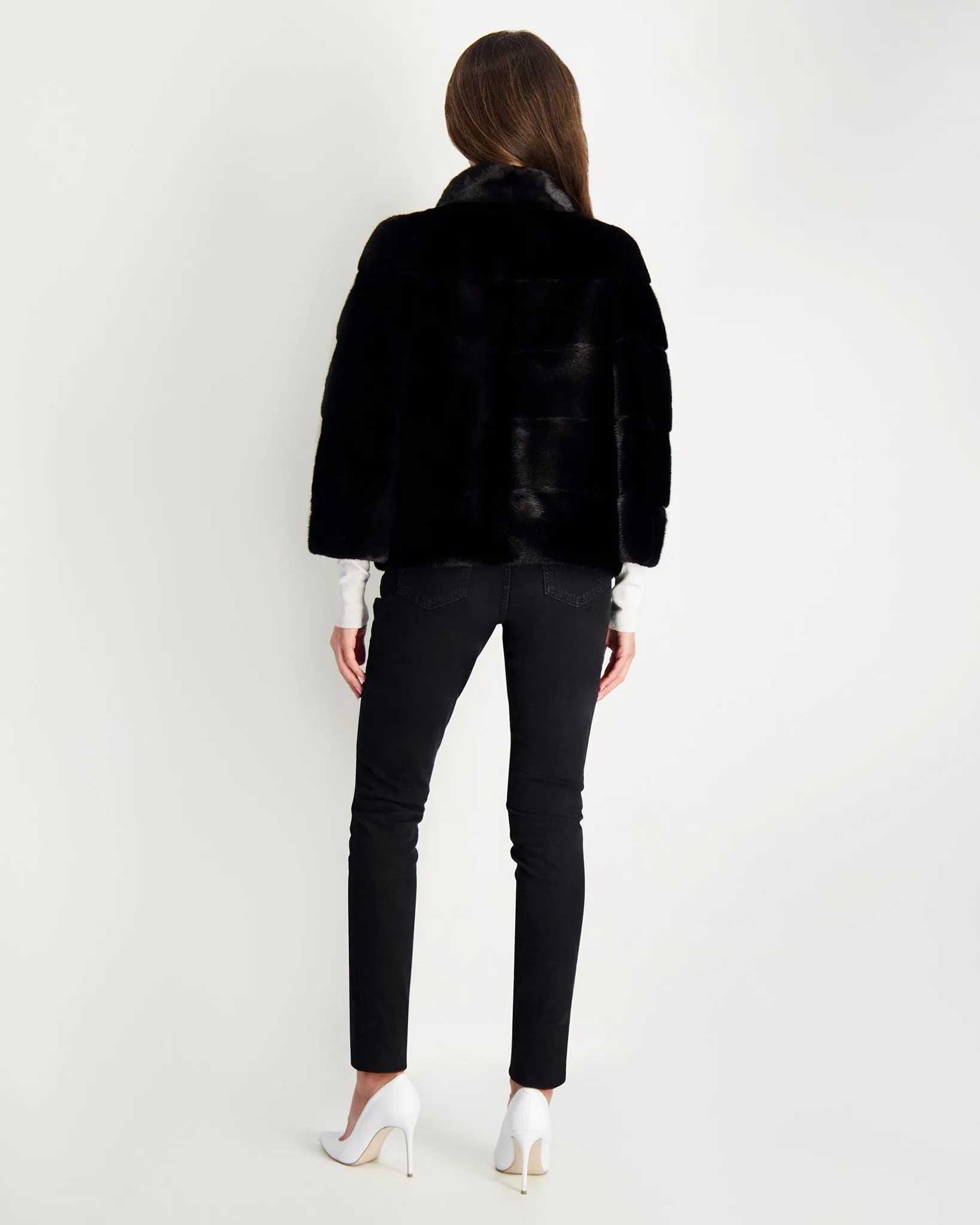 Horizontal Mink Jacket, Stand Collar