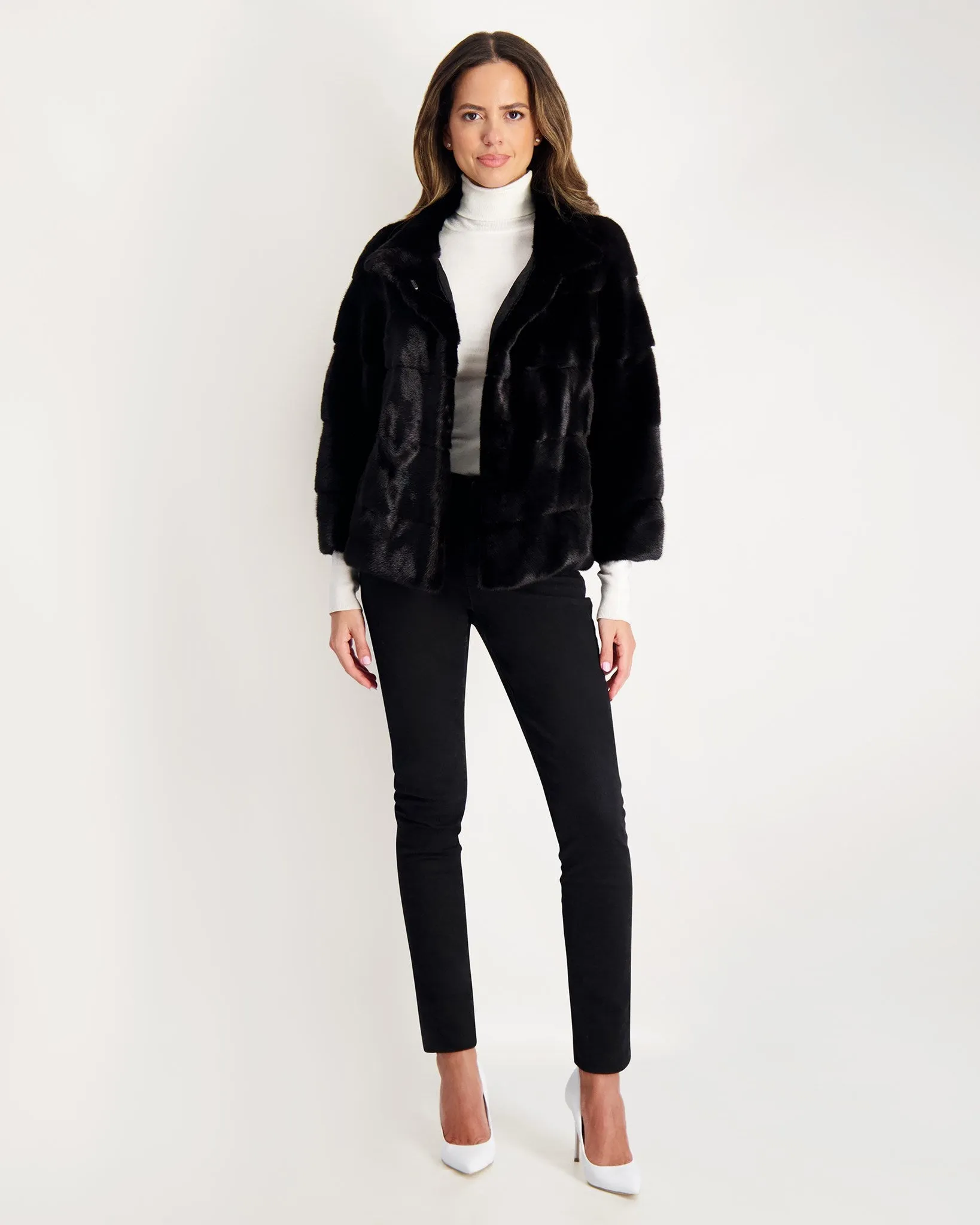 Horizontal Mink Jacket, Stand Collar