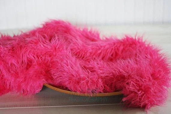 Hot Pink Mongolian Faux Fur Photography Prop Rug Newborn Baby Toddler