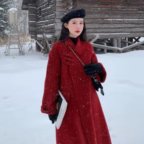 Joskaa construction worker costume Double-Sided Wool Coat 2024 Autumn and Winter Red Long Vintage Wedding Woolen Coat