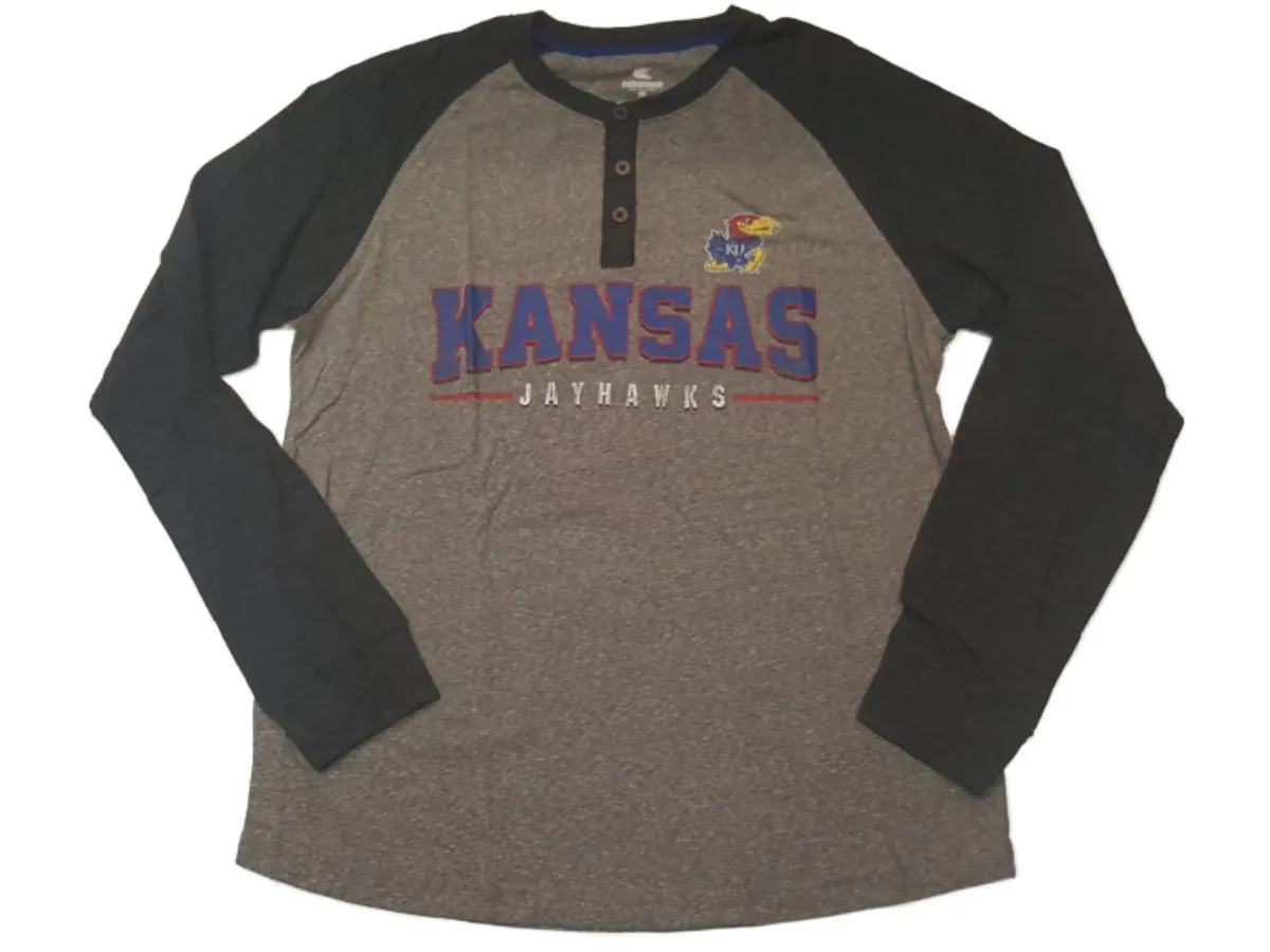 Kansas Jayhawks Colosseum 2-Toned Gray Semi-Faded Logo 3 Button LS T-Shirt (L)