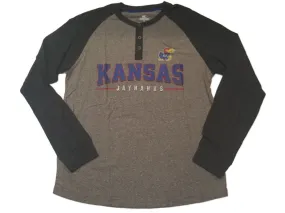 Kansas Jayhawks Colosseum 2-Toned Gray Semi-Faded Logo 3 Button LS T-Shirt (L)