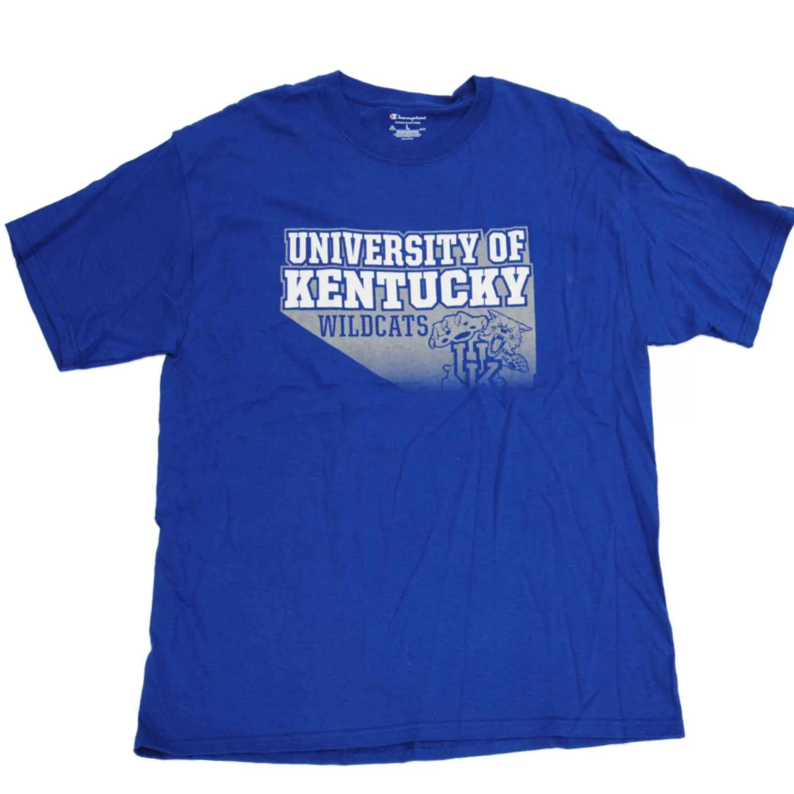 Kentucky Wildcats Champion Blue and White/Gray Logo Short Sleeve T-Shirt (L)