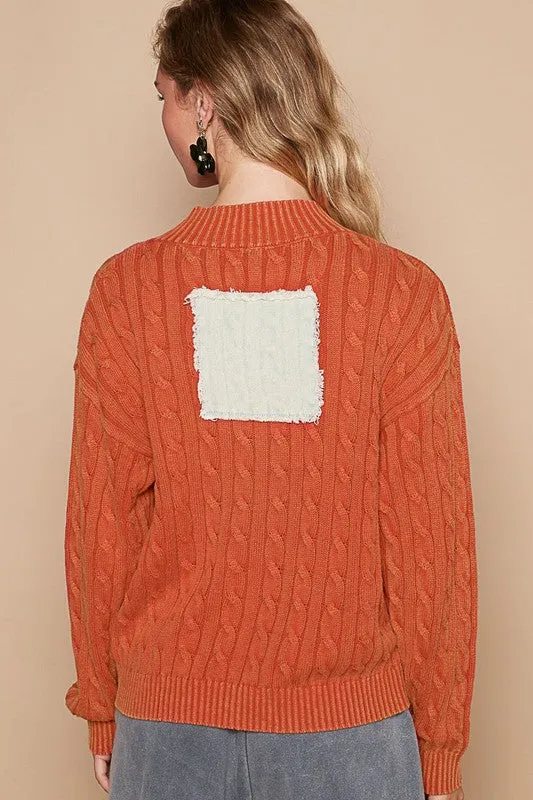 kesley  Cable-Knit Peace Patch Dropped Shoulder Sweater