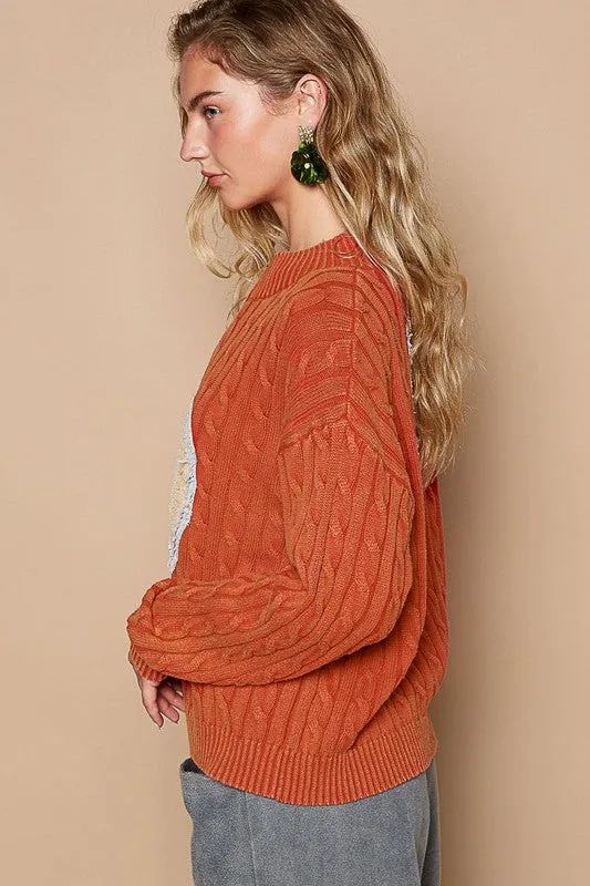 kesley  Cable-Knit Peace Patch Dropped Shoulder Sweater