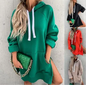 Ladies oversize side split hoodie sweater dress