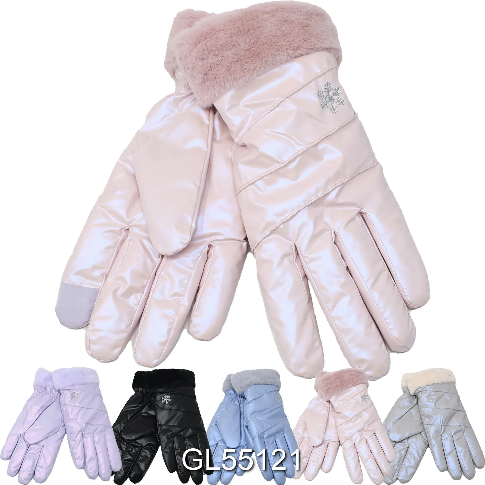 Lady Woman Water Proof Fur Lining Trim Ski Driving Gloves With Touch Screen Finger GL55121