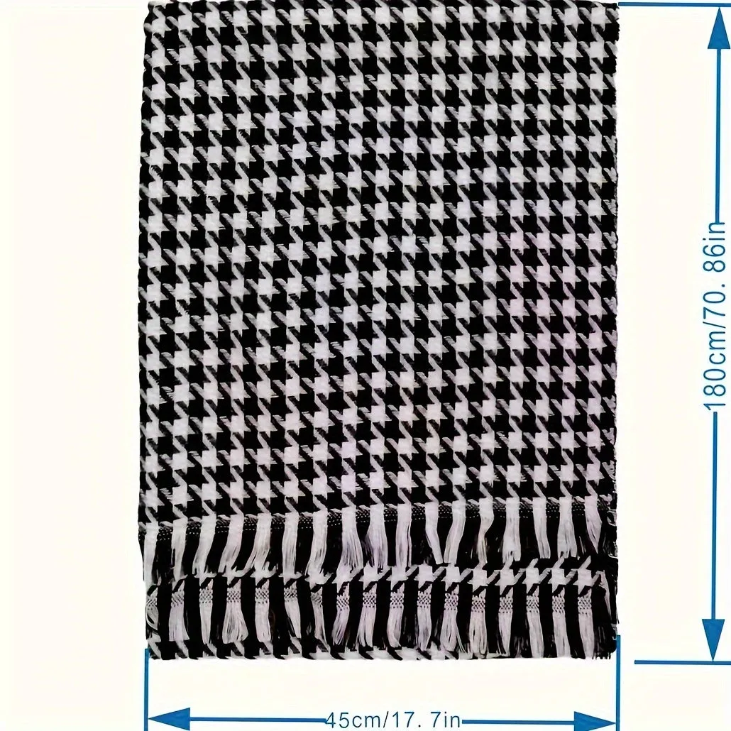 Large Houndstooth Scarf Shawl - Soft, Warm, Stretchy, Elegant Cold Weather Scarves & Wraps with Tassel for Autumn Winter - Versatile Neck Protection, Coldproof Blanket Scarf for Outdoor Activities