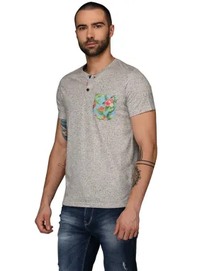 Light Grey Slim Fit Henley T-Shirt | JadeBlue