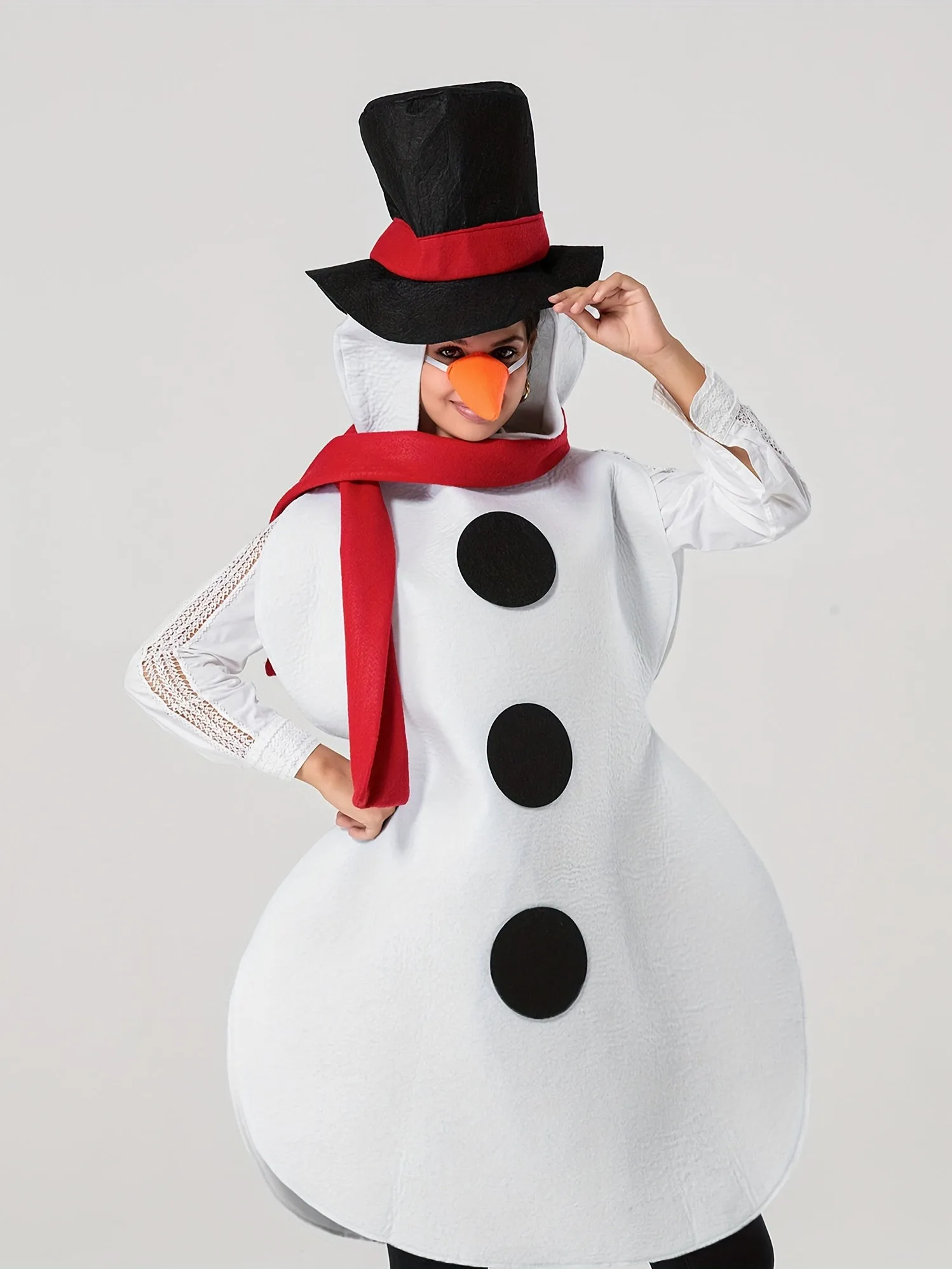 Long Sleeve Snowman Costume for Women and Men   Hat   Scarf   Nose - Christmas Cosplay Clothes Outfit