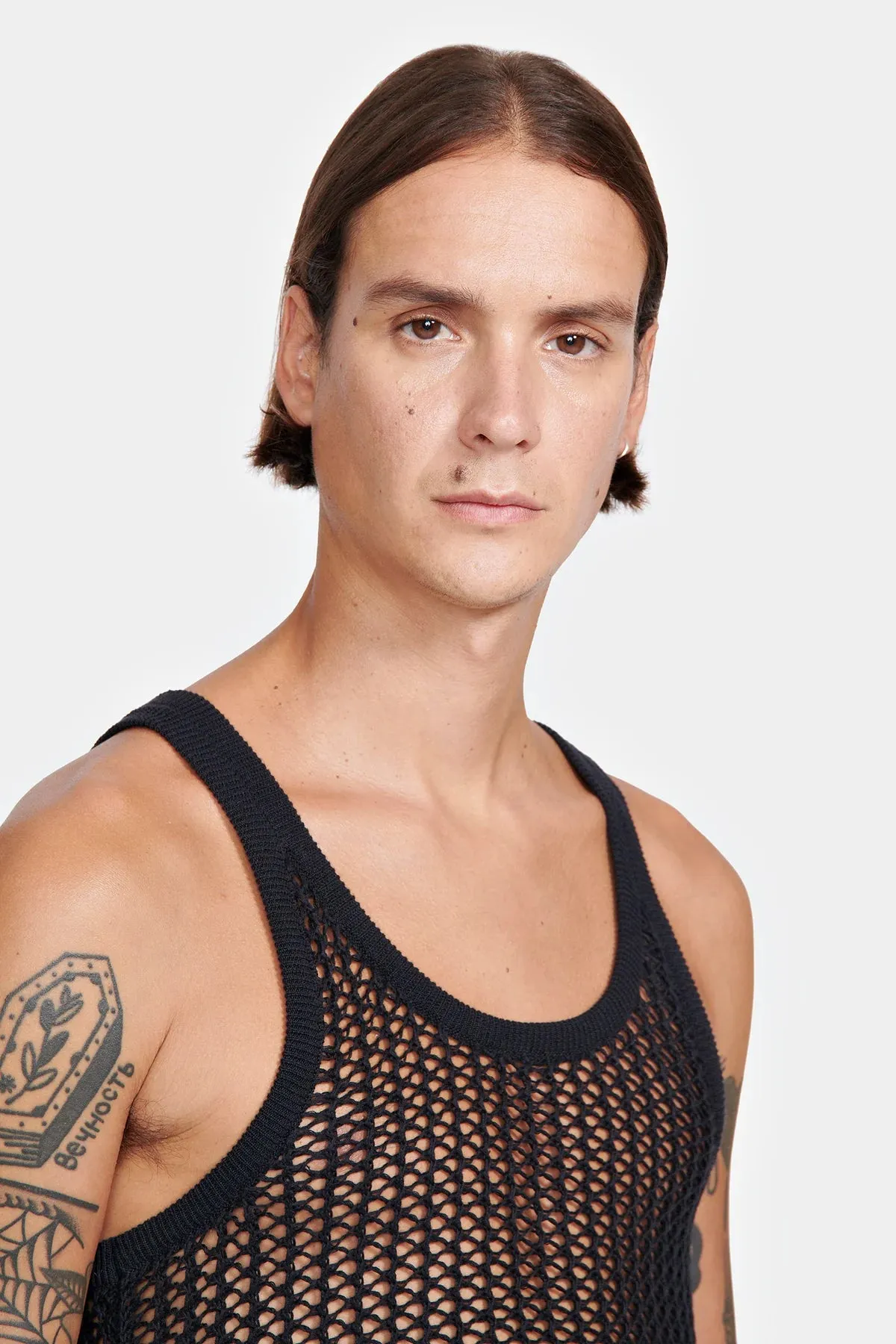 Louis Gabriel Nouchi NET STITCH KNITTED TANK TOP BLACK