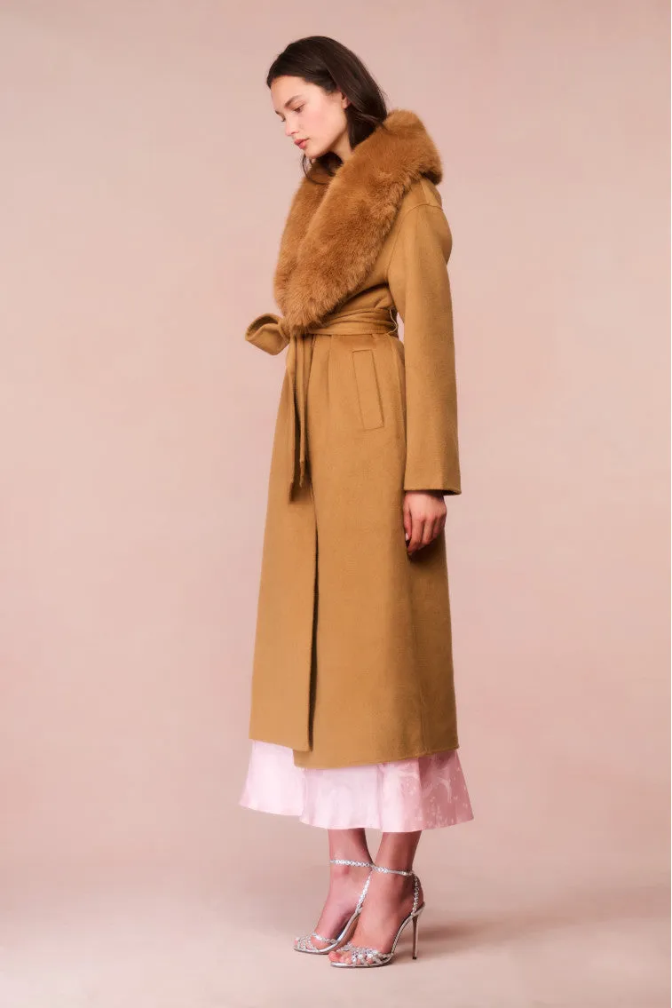 Mahika Wool-Cashmere Faux Fur Collar Coat