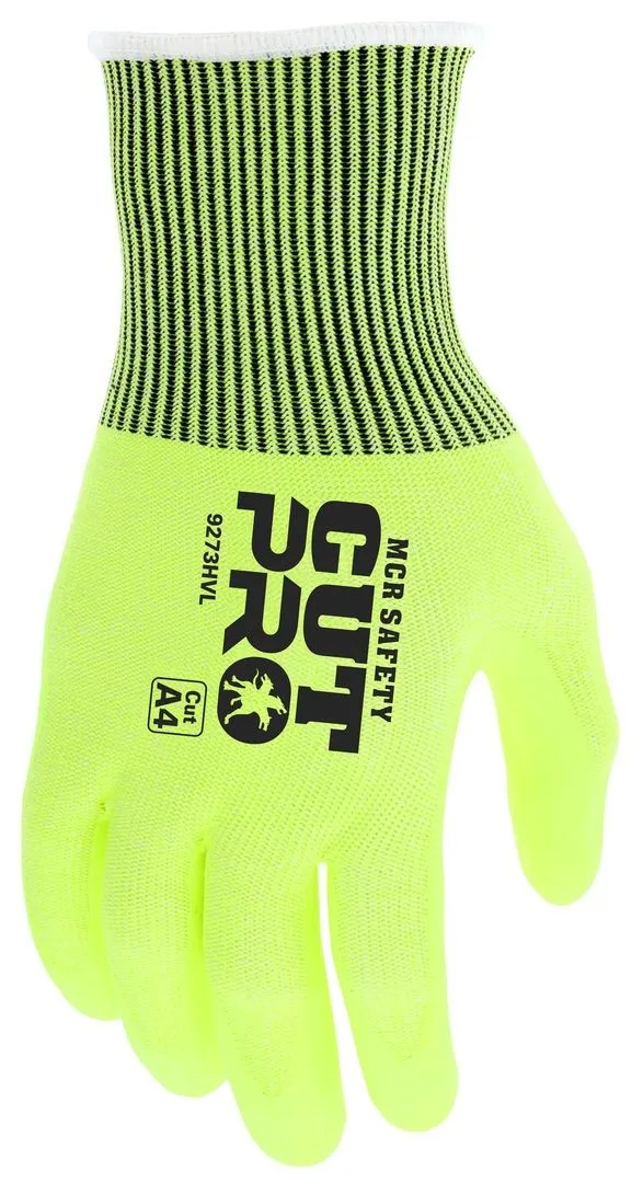 MCR Safety Cut Pro 9273HV 13 Gauge High Visibility Hypermax Shell Work Gloves, Hi-Vis Lime, 1 Pair