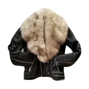 MEN BLACK- BIKER RIBBLES WITH OFF WHITE FOX FUR