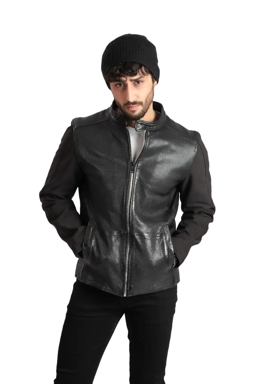 Mens Biker Fashion Black Sheep Leather Motorcycle Style Racer Jacket –ELM19