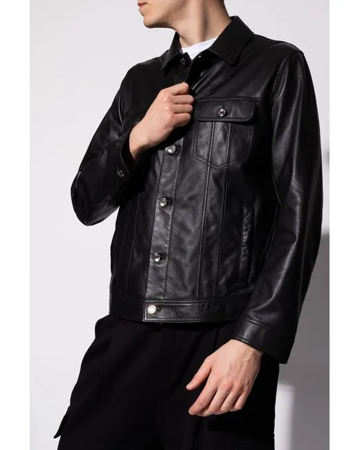 Men’s Black Leather Shirt Denim Style