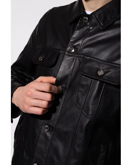 Men’s Black Leather Shirt Denim Style