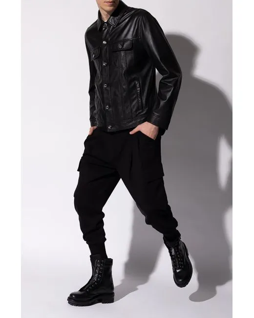 Men’s Black Leather Shirt Denim Style