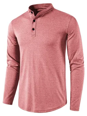 Men's Long Sleeve Henley Regular Fit Button Up V-neck T-shirt Top