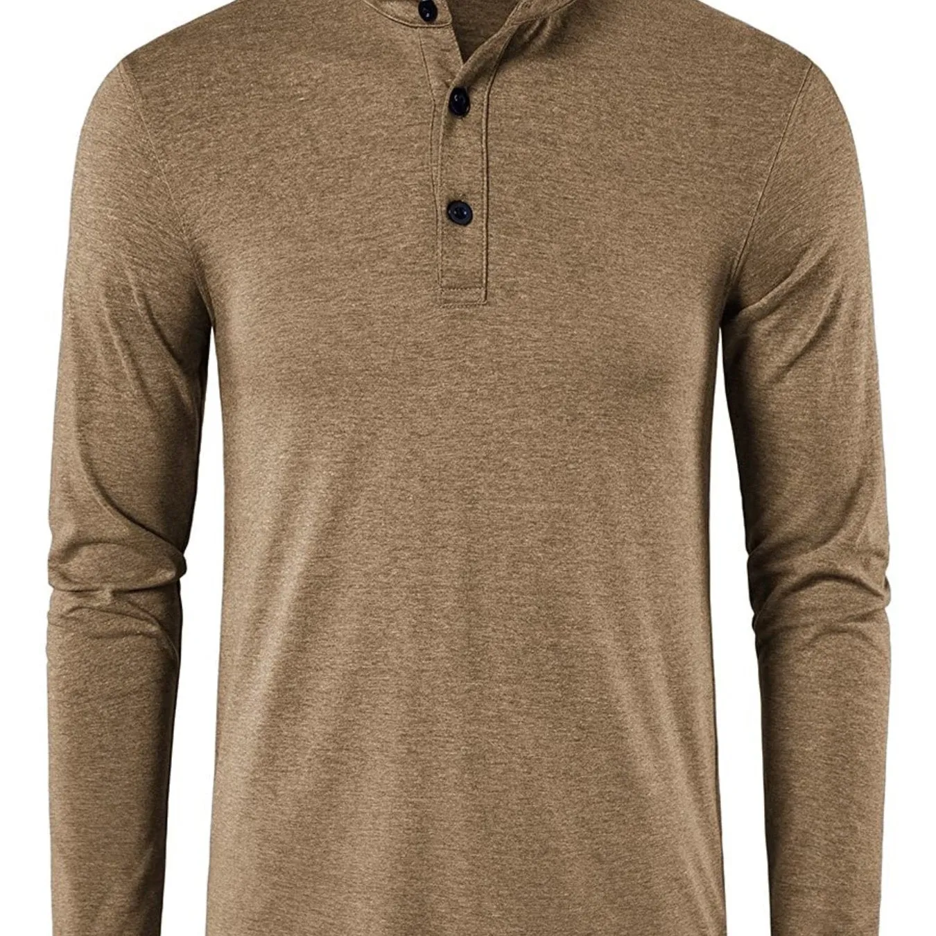 Men's Long Sleeve Henley Regular Fit Button Up V-neck T-shirt Top