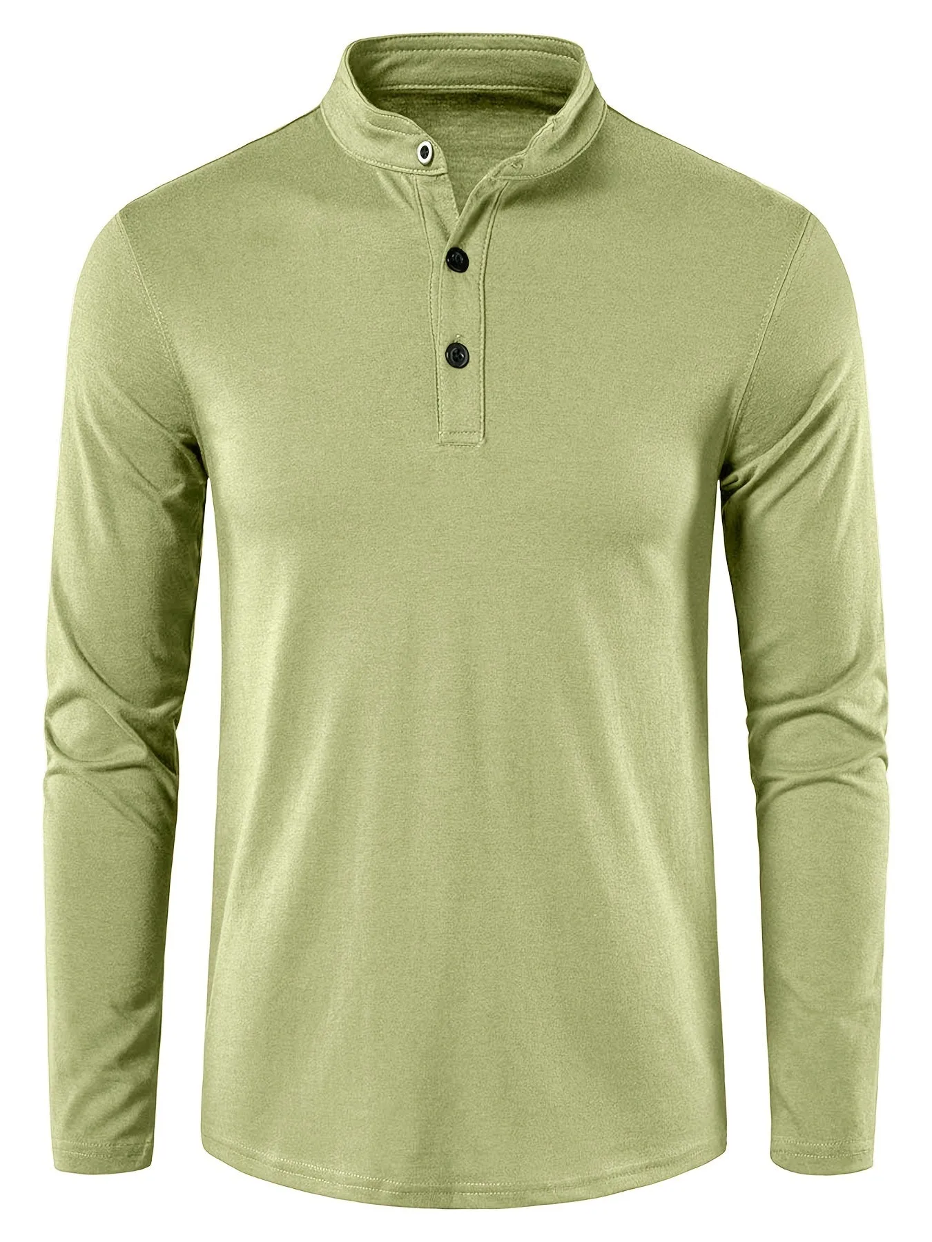 Men's Long Sleeve Henley Regular Fit Button Up V-neck T-shirt Top