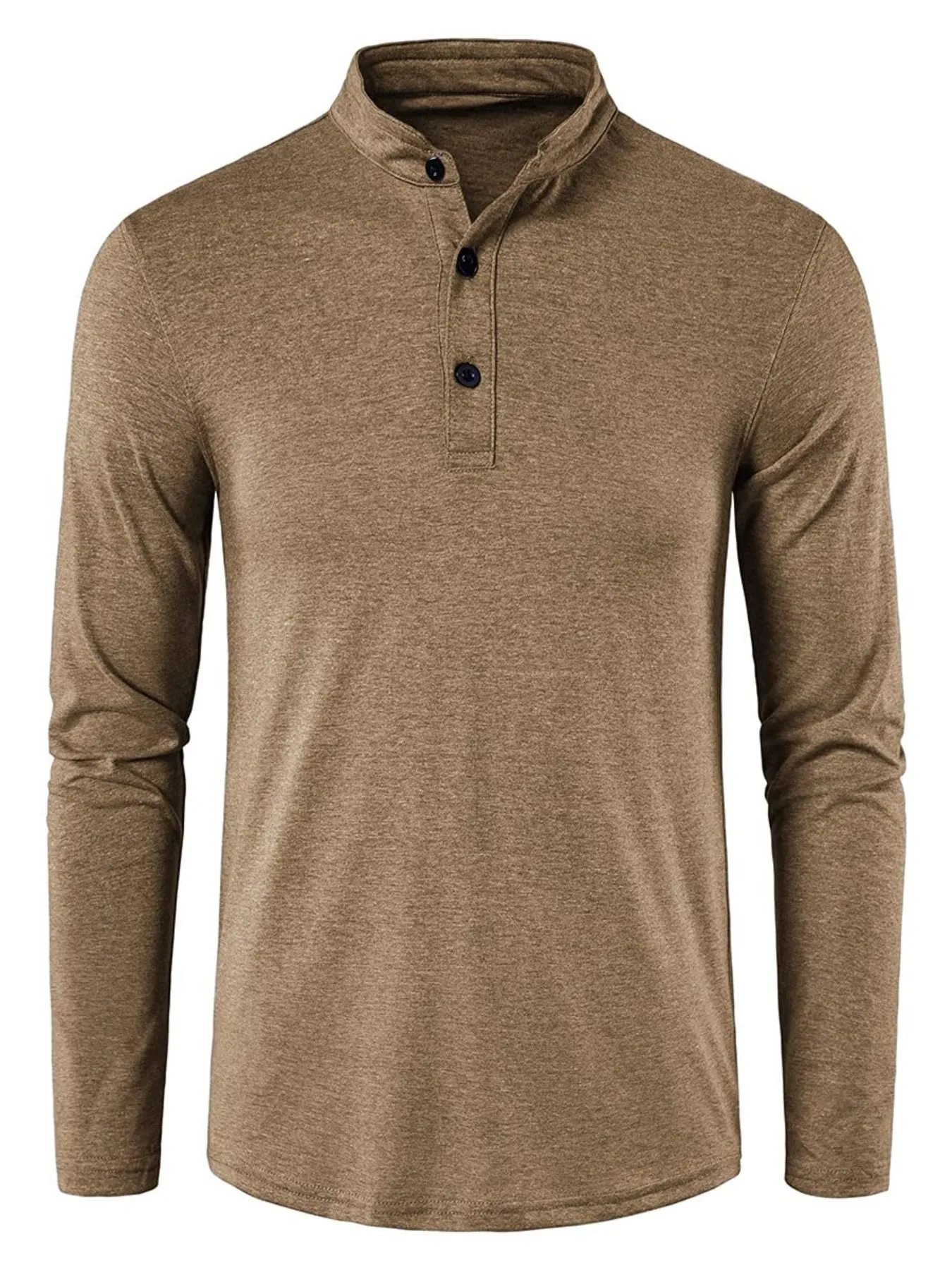 Men's Long Sleeve Henley Regular Fit Button Up V-neck T-shirt Top