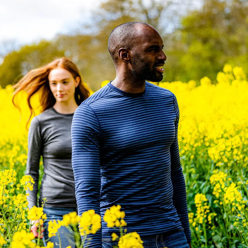 Mens Merino 180 Long Sleeve Crew (Mini Stripe Navy/Denim)