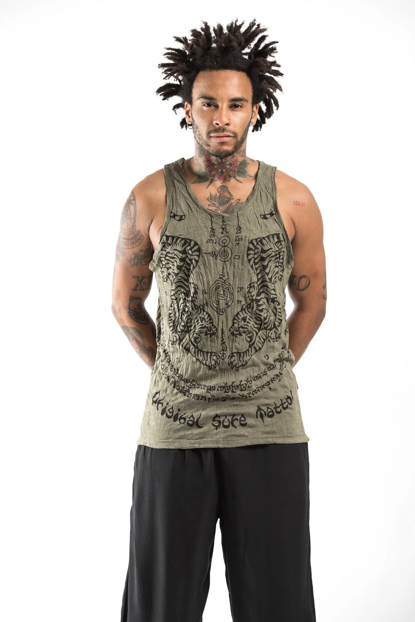 Mens Thai Tattoo Tank Top in Green