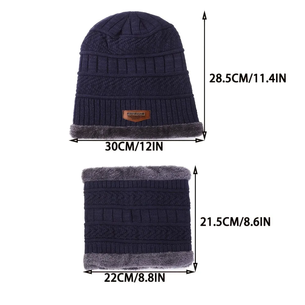 Men's Warm Plush Lined Hat & Scarf Set, Winter Accessory Sets