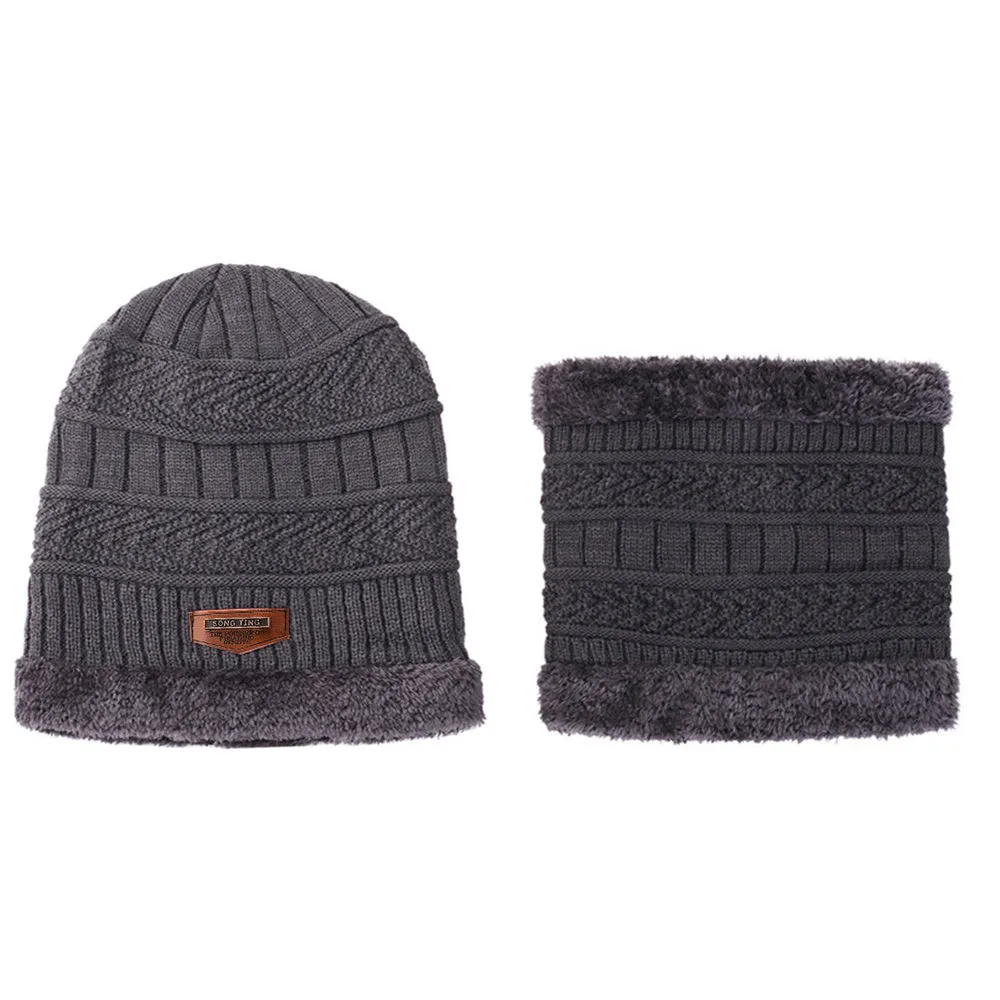 Men's Warm Plush Lined Hat & Scarf Set, Winter Accessory Sets