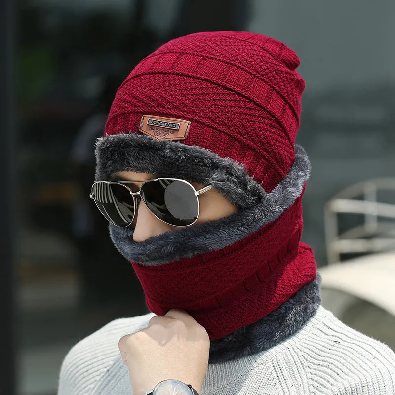 Men's Warm Plush Lined Hat & Scarf Set, Winter Accessory Sets