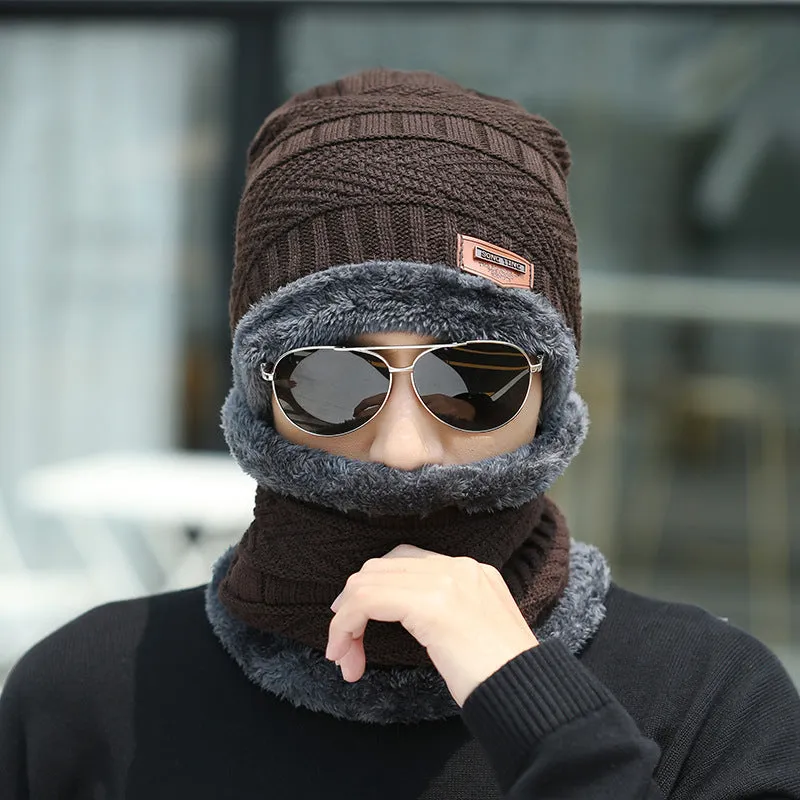 Men's Warm Plush Lined Hat & Scarf Set, Winter Accessory Sets