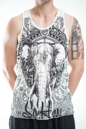 Mens Wild Elephant Tank Top in White