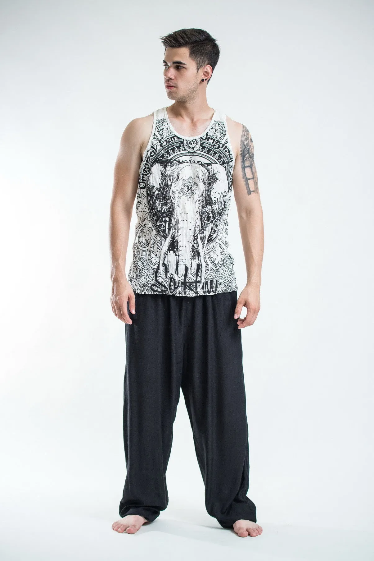 Mens Wild Elephant Tank Top in White